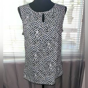 Ann Taylor Black Blue Snake Print Pleated Front Sleeveless Top Blouse Women’s M